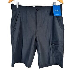 NEW Huk Next Level 10.5 Cargo Shorts Fishing Vented Stretch Mens Small Black $65